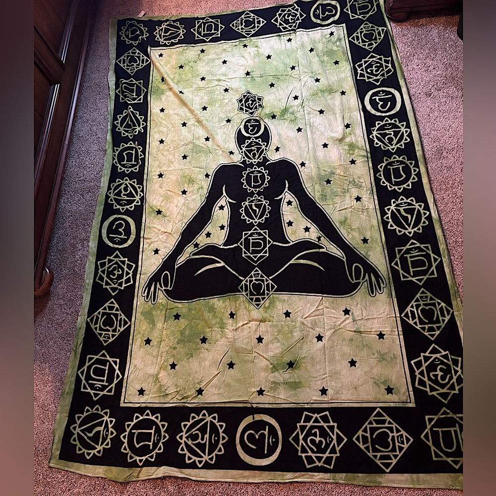 Green and black acid wash tapestry